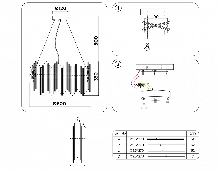 TR5353/10 CH/CL хром/прозрачный G9/10 max 40W D500*800